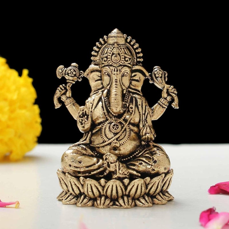 INDICAST Brass 2 Hindu God Statue Ganpati Ganesh Idol Figurine Decoration and Pooja Gifting Purpose Sculpture for Home Office 40gm Religious - Image 1