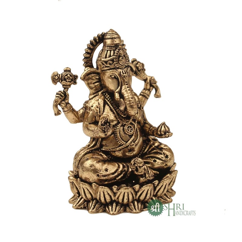 INDICAST Brass 2 Hindu God Statue Ganpati Ganesh Idol Figurine Decoration and Pooja Gifting Purpose Sculpture for Home Office 40gm Religious - Image 4