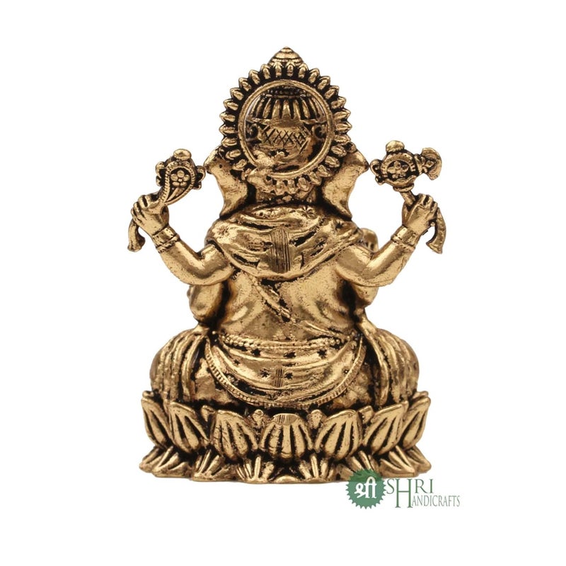 INDICAST Brass 2 Hindu God Statue Ganpati Ganesh Idol Figurine Decoration and Pooja Gifting Purpose Sculpture for Home Office 40gm Religious - Image 3