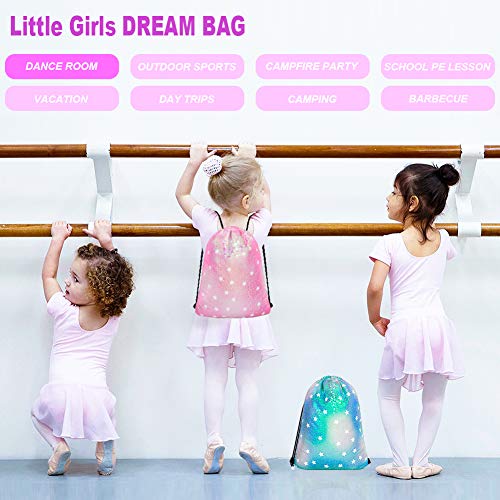 GA&EN Mermaid Reversible Sequin Drawstring BackpackBag Clear Iridescent Sequin Star Shape Spotted Green Fabric for Kids Girls One_Size - Image 3