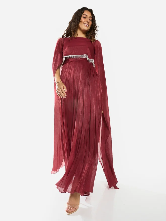 House Of Moda Draped Overlay Gathered Maxi Dress