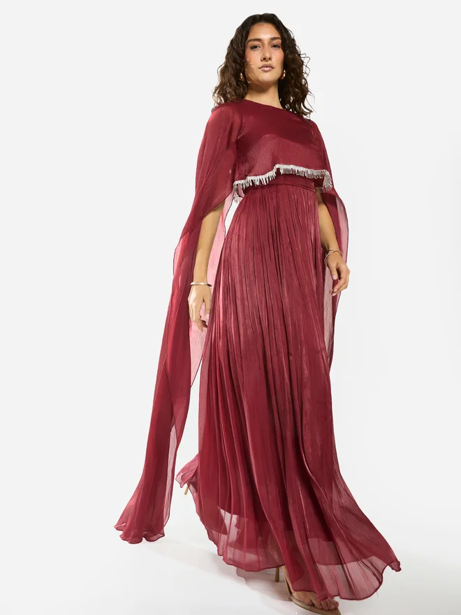 House Of Moda Draped Overlay Gathered Maxi Dress