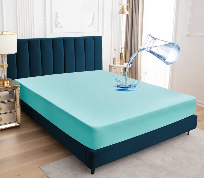 Sufdari Mattress ProtectorWaterproof Mattress Cover Queen18 Deep Pocket Mattress ProtectorFitted Sheet Style with Elastic Rubber BandWashable and Easy CareAquaQueen