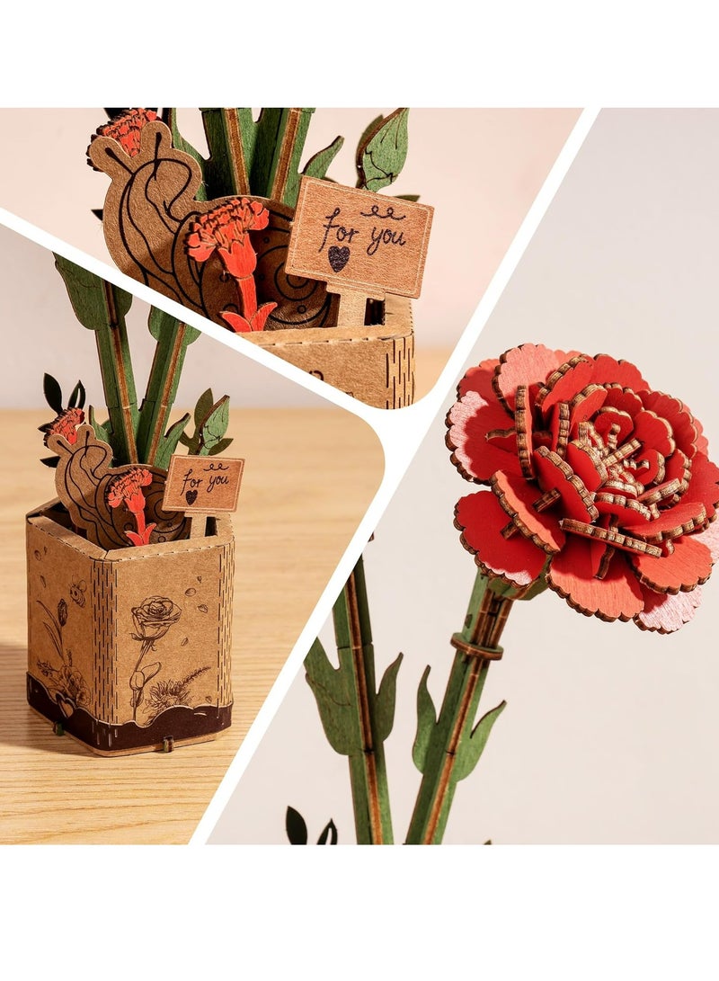 Rowood DIY Wooden Flower red carnation 3D Wooden Puzzle TW052 Decorative DIY Crafts/Birthday Gifts/Home Decor For GirlsBoys TeensAdults - Image 4
