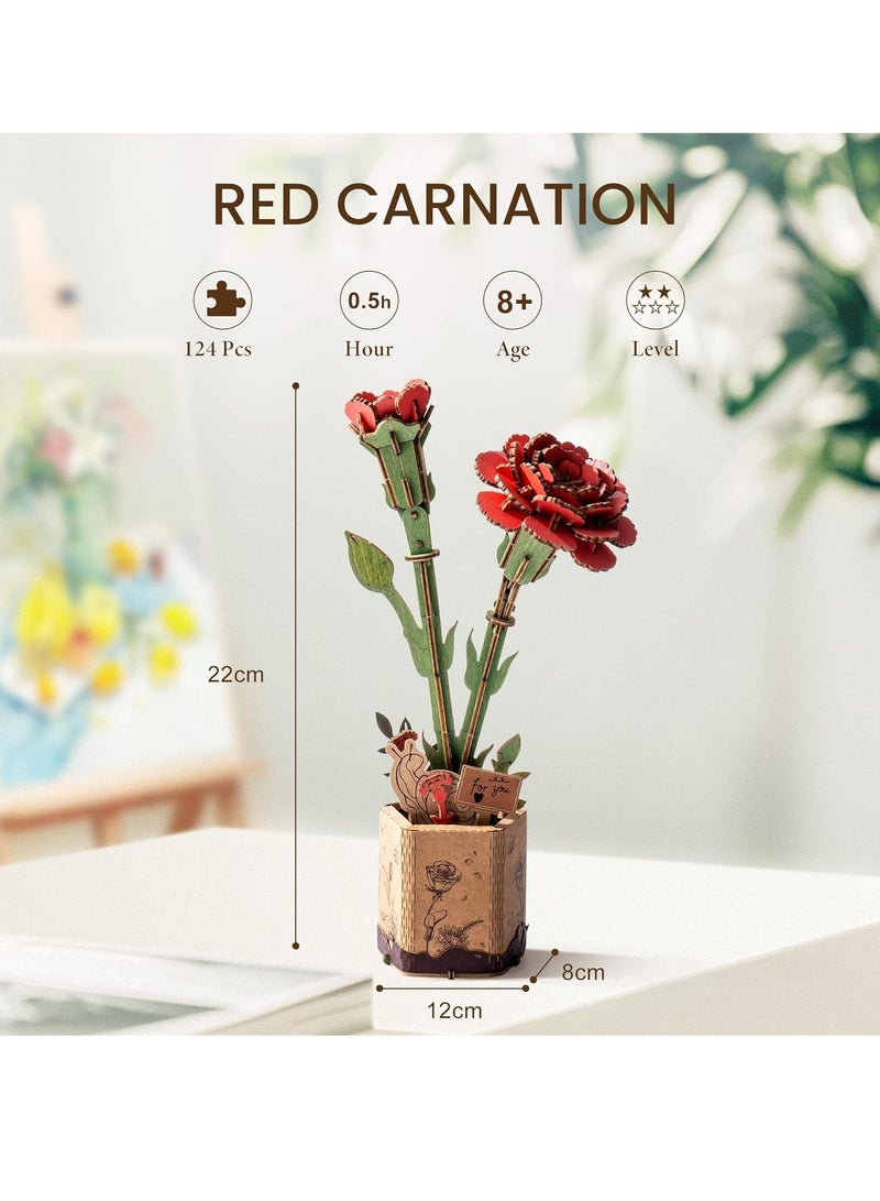Rowood DIY Wooden Flower red carnation 3D Wooden Puzzle TW052 Decorative DIY Crafts/Birthday Gifts/Home Decor For GirlsBoys TeensAdults - Image 3