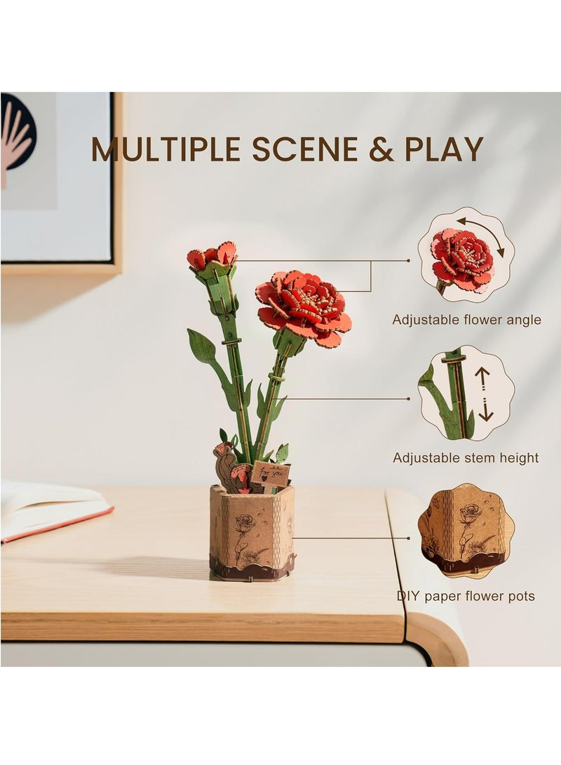 Rowood DIY Wooden Flower red carnation 3D Wooden Puzzle TW052 Decorative DIY Crafts/Birthday Gifts/Home Decor For GirlsBoys TeensAdults - Image 2