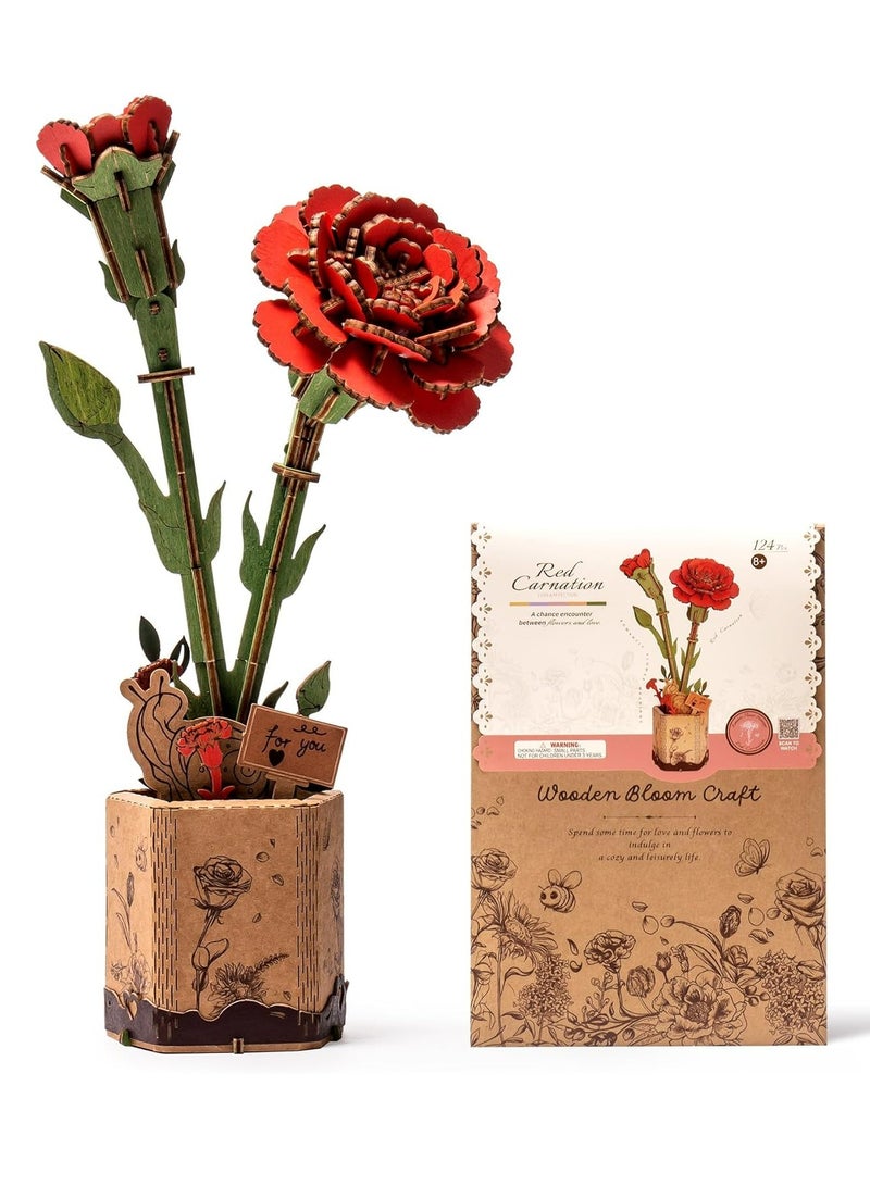 Rowood DIY Wooden Flower red carnation 3D Wooden Puzzle TW052 Decorative DIY Crafts/Birthday Gifts/Home Decor For GirlsBoys TeensAdults - Image 1