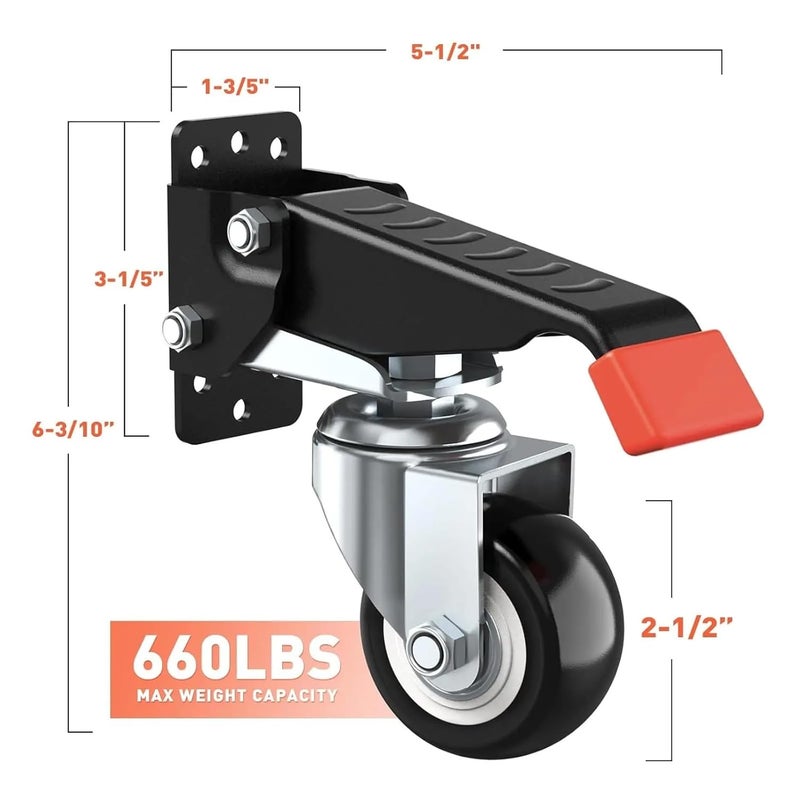 Heavy Duty Retractable Workbench Caster Wheels Kit 4pc 660 Lb Capacity - Image 4