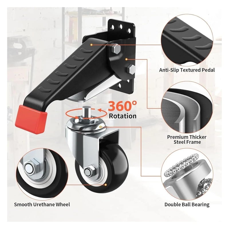 Heavy Duty Retractable Workbench Caster Wheels Kit 4pc 660 Lb Capacity - Image 3
