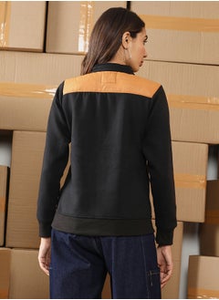 Campus Sutra Women's Mustard Yellow & Onyx Black Zip-Front Block Jacket  - Image 5