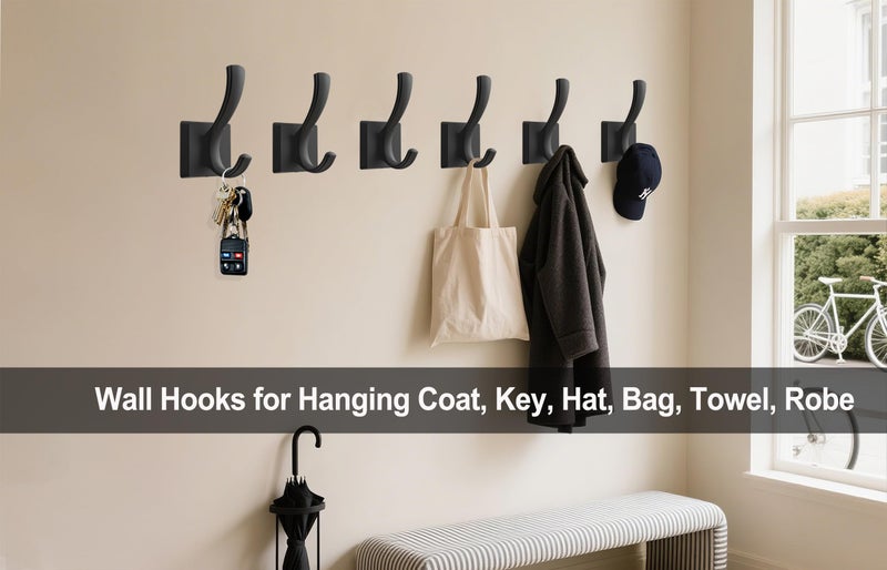 TOFIIGREM Black Wall Hooks Coat Hook, Towel Hooks Robe Hook for Bathroom, Entryway Mudroom Hooks for Hanging Coat Key Hat Backpack (8 Pack, Black) - Image 2