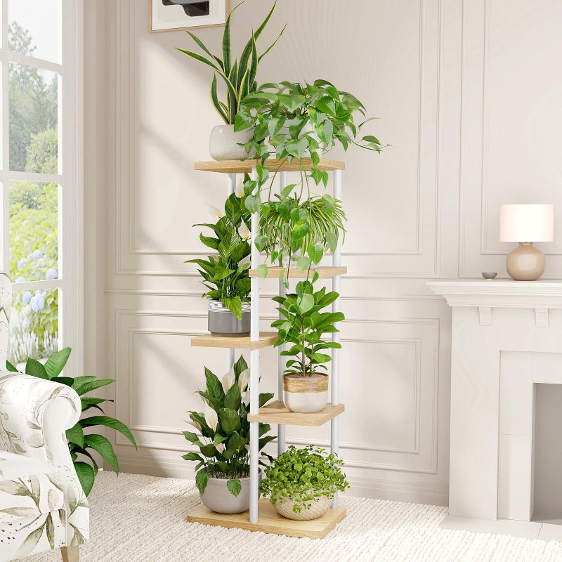 Bamworld Corner Plant Stand Indoor 5 Tier white Plant Shelf for Multiple Plants, Tiered Flower Pot Stands for Patio Garden Balcony Living Room Bedroom, White - Image 2