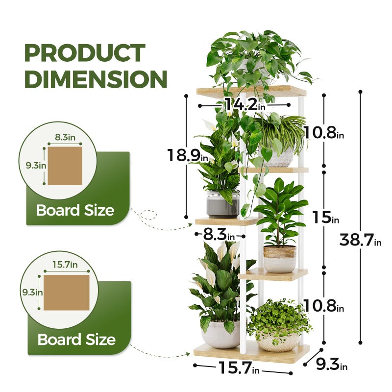 Bamworld Corner Plant Stand Indoor 5 Tier white Plant Shelf for Multiple Plants, Tiered Flower Pot Stands for Patio Garden Balcony Living Room Bedroom, White - Image 4