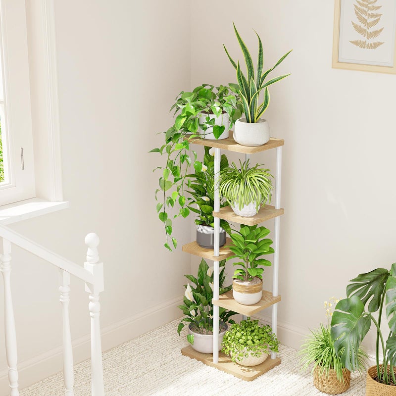Bamworld Corner Plant Stand Indoor 5 Tier white Plant Shelf for Multiple Plants, Tiered Flower Pot Stands for Patio Garden Balcony Living Room Bedroom, White - Image 3