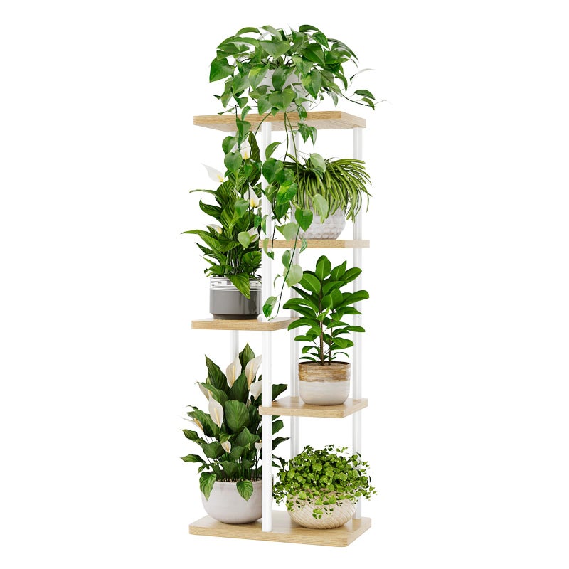 Bamworld Corner Plant Stand Indoor 5 Tier white Plant Shelf for Multiple Plants, Tiered Flower Pot Stands for Patio Garden Balcony Living Room Bedroom, White - Image 1