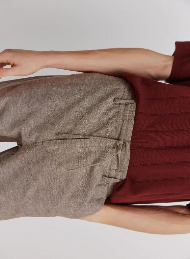 Springfield  Linen/cotton drawstring elasticated waistband welt back pockets front coin pocket Comfort Slim fit trousers for Men | Best Price UAE