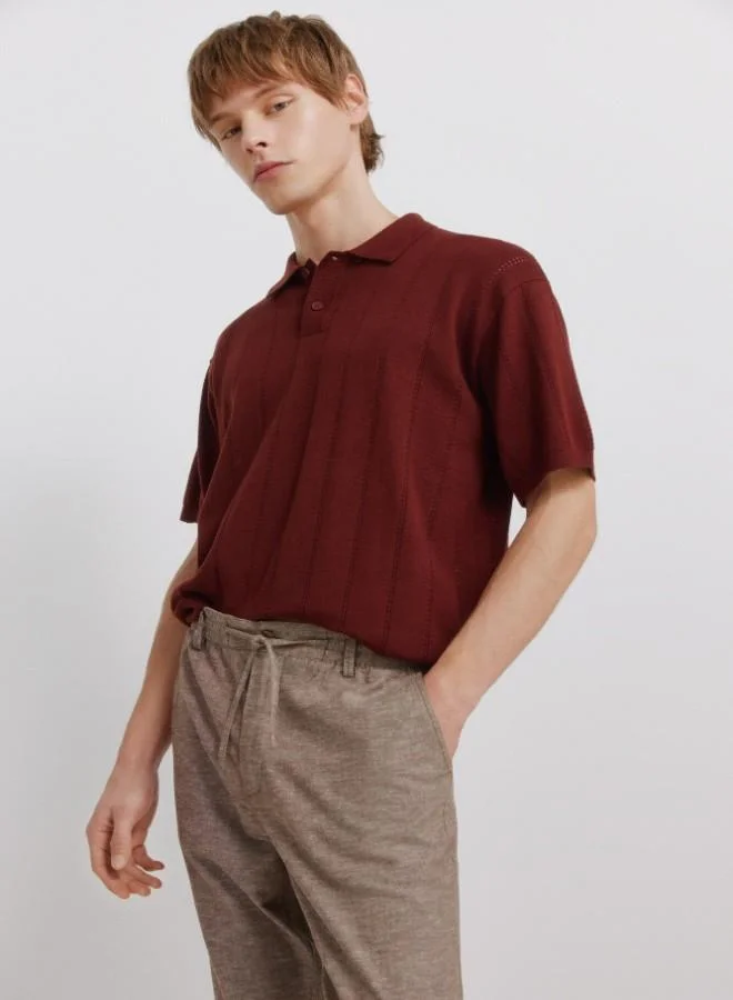 Springfield  Linen/cotton drawstring elasticated waistband welt back pockets front coin pocket Comfort Slim fit trousers for Men | Best Price UAE