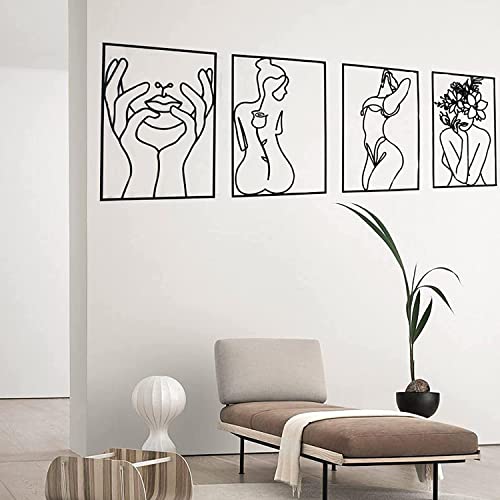 Glamativity Large 4 Pack Black Wall Art, Minimalist Single Line Art, Real Metal Wall Art, Woman's Body Shape Abstract Art (Black Classic Style, L Size 22.5 x 15.7'') - Image 2