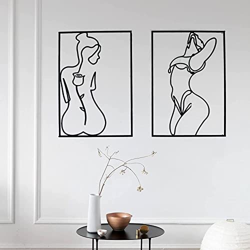 Glamativity Large 4 Pack Black Wall Art, Minimalist Single Line Art, Real Metal Wall Art, Woman's Body Shape Abstract Art (Black Classic Style, L Size 22.5 x 15.7'') - Image 3