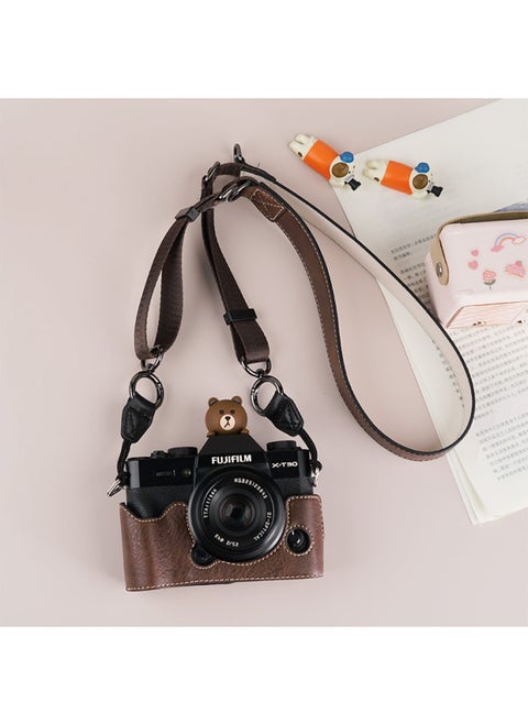 Suitable For Fuji XS20 Protective Case XT30 Second Generation Camera Bag XT5 Base XM5 Leather Case XT20/XS10 Case-Color:D: Xt30/30ii/20/10 Lychee Pattern Base [brown] + V303 Shoulder Strap, Tempered Film Included (excluding Hot Shoe Cover)