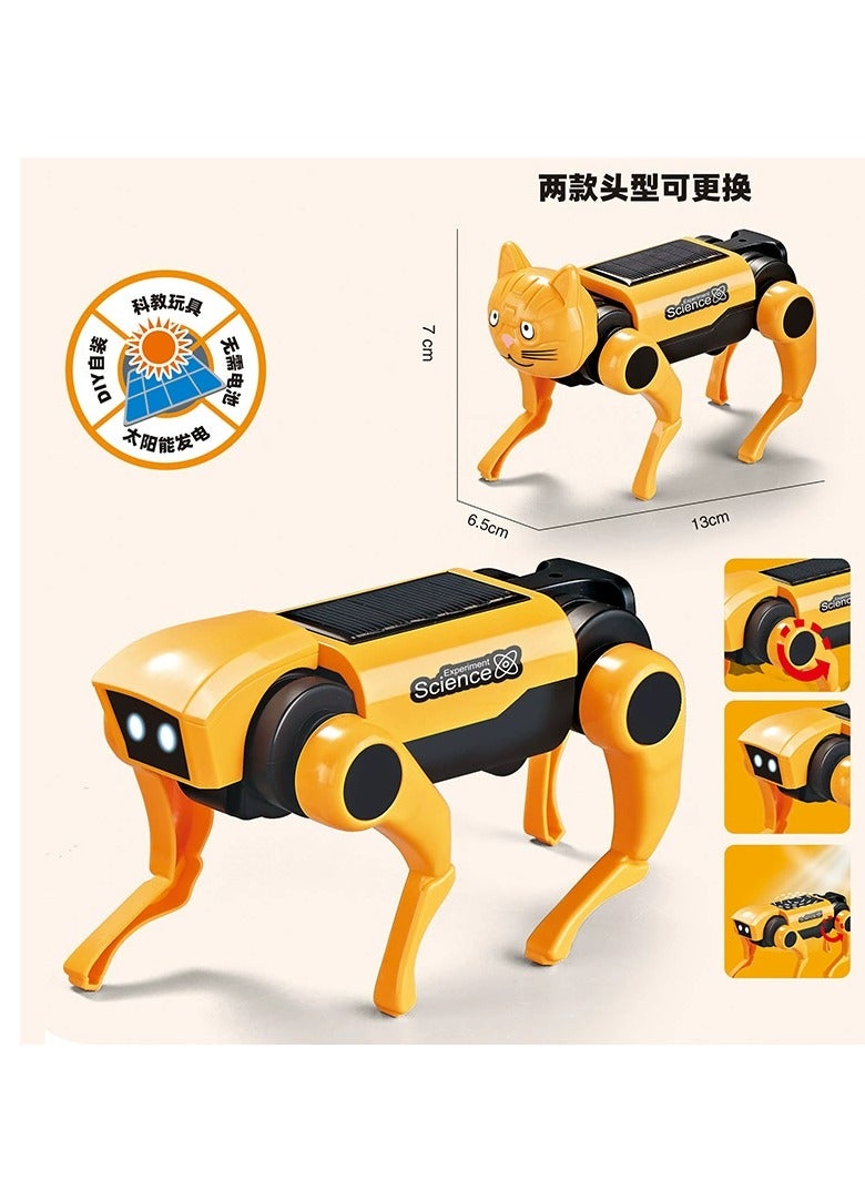 Solar Powered Electric Mechanical Dog, Science and Education Solar Energy Robot Dog, Upgraded DIY Technology Gadget for Parents Seniors, Early Development, Great Gift for Kids, (Yellow) 