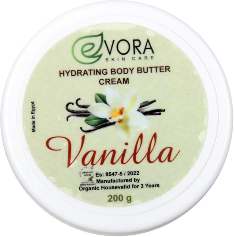 Evora Cosmetics Vanilla Body Butter, Deep Moisturizing & Nourishing, 200g