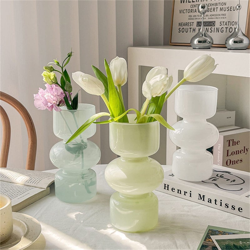 JSPYFITS Glass Hydroponic Flower Vase, 7 Inches Colored Glasses Bubble Vases for Flowers, Three-Layer Glass Funky Vase for Home/Office/Weddings/Party Table Flowers Decor (Milky Green) - Image 2