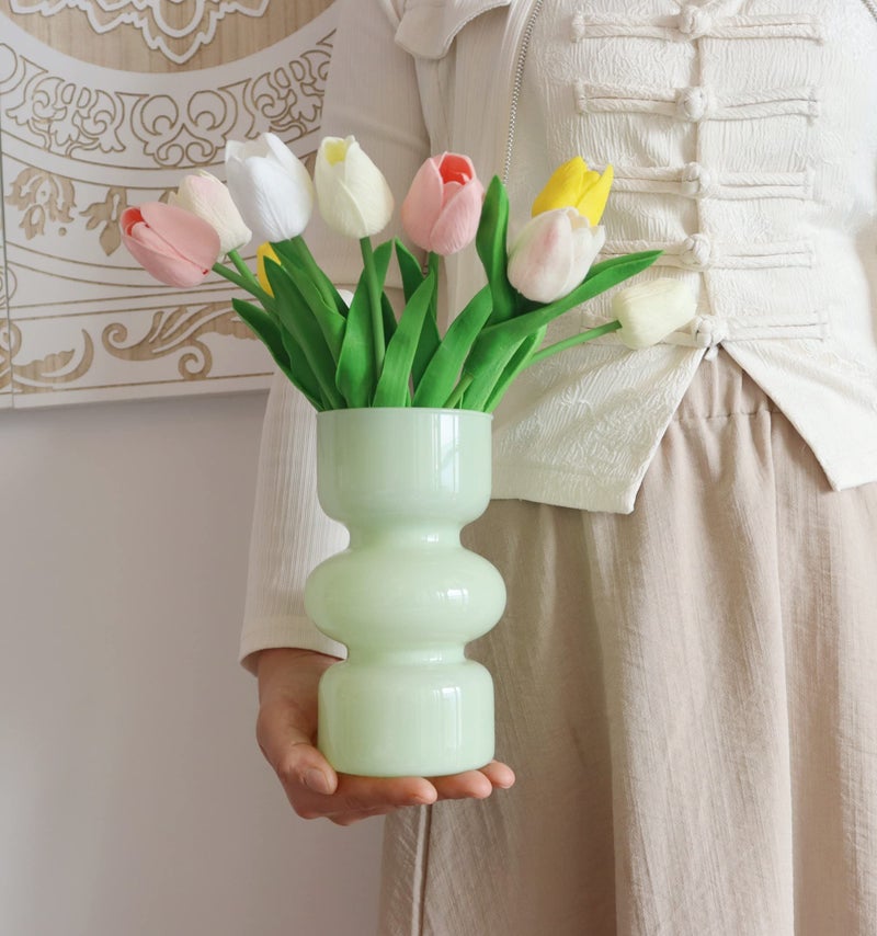 JSPYFITS Glass Hydroponic Flower Vase, 7 Inches Colored Glasses Bubble Vases for Flowers, Three-Layer Glass Funky Vase for Home/Office/Weddings/Party Table Flowers Decor (Milky Green) - Image 4