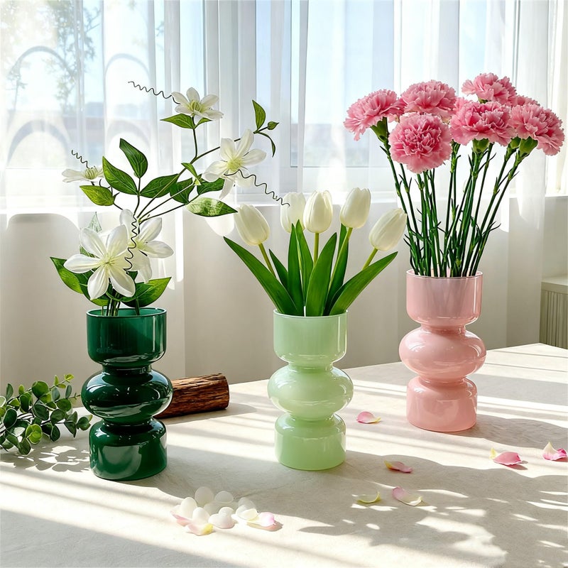 JSPYFITS Glass Hydroponic Flower Vase, 7 Inches Colored Glasses Bubble Vases for Flowers, Three-Layer Glass Funky Vase for Home/Office/Weddings/Party Table Flowers Decor (Milky Green) - Image 3