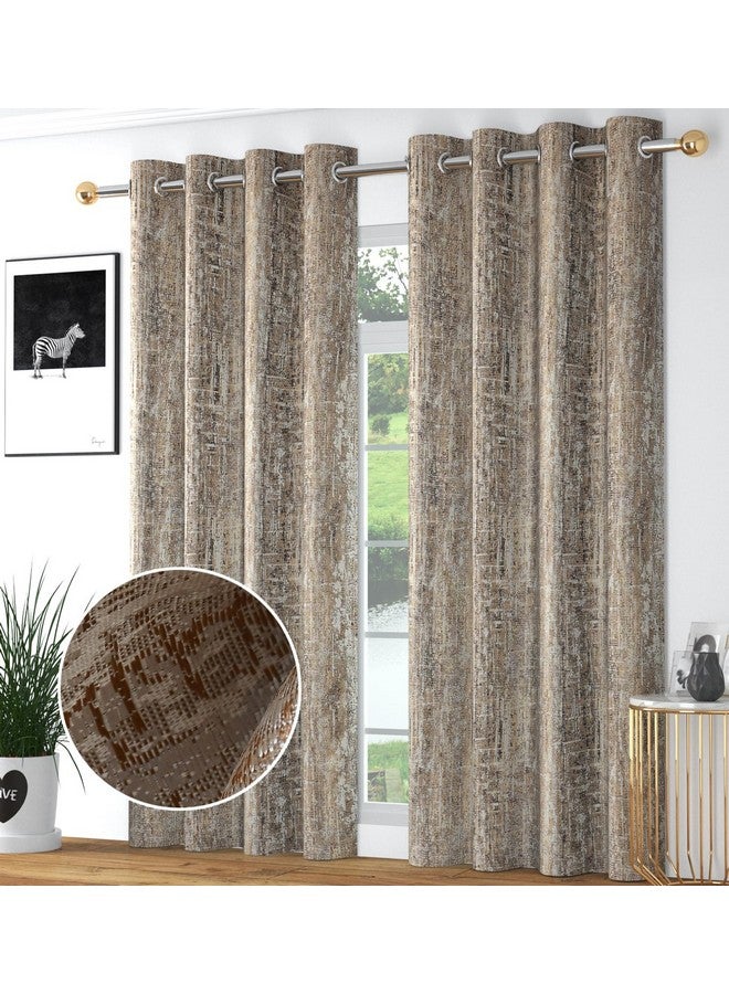 Purav Light Purav Light Textured Design Jacquard Blackout Jute Curtains for Door 7 Feet Living Room Bedroom, Brown - Set of 2 - Image 1