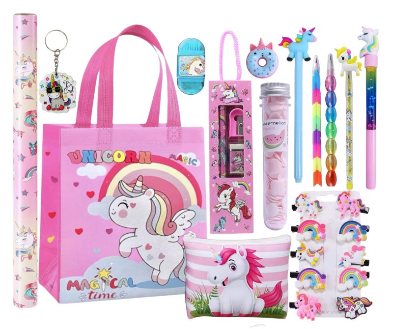 Tera13 TERA 13 Girls Stationery Kit, Unicorn Stationery Combo for Girls (Pack of 14 Items) Return Gifts for Kids, School Stationery Set for Kids, Unicorn Gift Pack for Diwali, Christmas, Kanjak, Birthday - Image 1