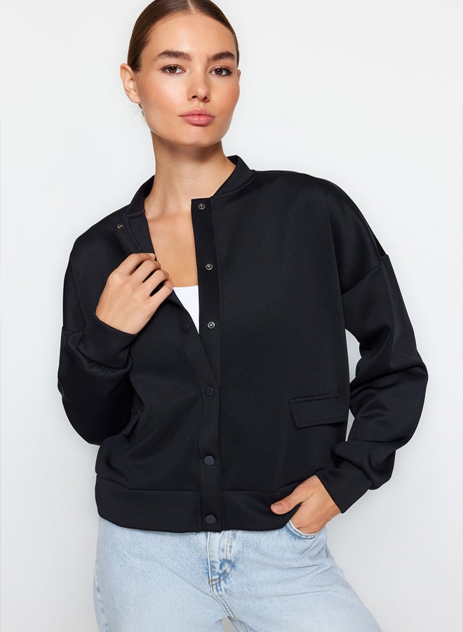 trendyol Pocket Detailed Snap Button Scuba Knitted Jacket - Image 3