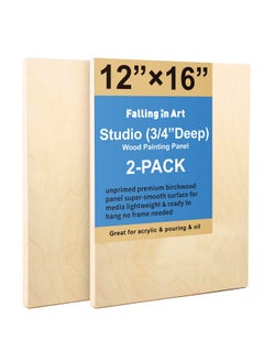 Falling In art Unfinished Birch Wood Canvas Panels Kit, Falling in Art 2 Pack of 12x16’’ Studio 3/4’’ Deep Cradle Boards for Pouring Art, Crafts, Painting, and More  - Image 1