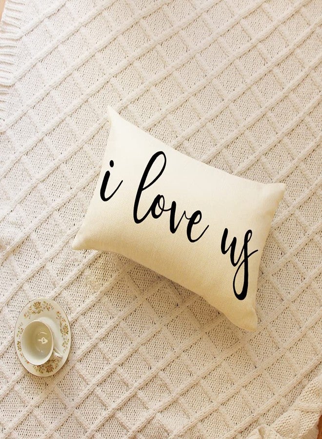 Ogiselestyle Farmhouse Pillow Covers with I Love Us Quotes 12" x 20" Lumbar Pillow Covers Home Decorative Linen Cushion Case for Sofa Couch Housewarming Gifts Family Room Décor - Image 2