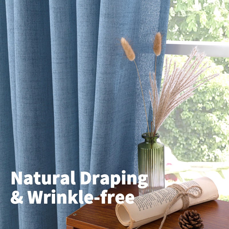 YoungsTex Denim Blue Linen Kitchen Window Curtains 40 Inches Long, Semi Sheer Short Drapes with Bronze Grommet Privacy Light Filtering for Bathroom Cafe Windows, 42 x 40 Inch, 2 Panels - Image 5