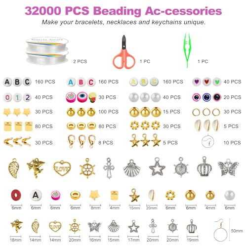 Redtwo 32000 Pcs Clay Beads Bracelet Making Kit, 9 Boxes 192 Colors Friendship Bracelet Kit Flat Polymer Heishi Beads for Jewelry Making, Crafts Gift for Girls Ages 6-12 - Image 3