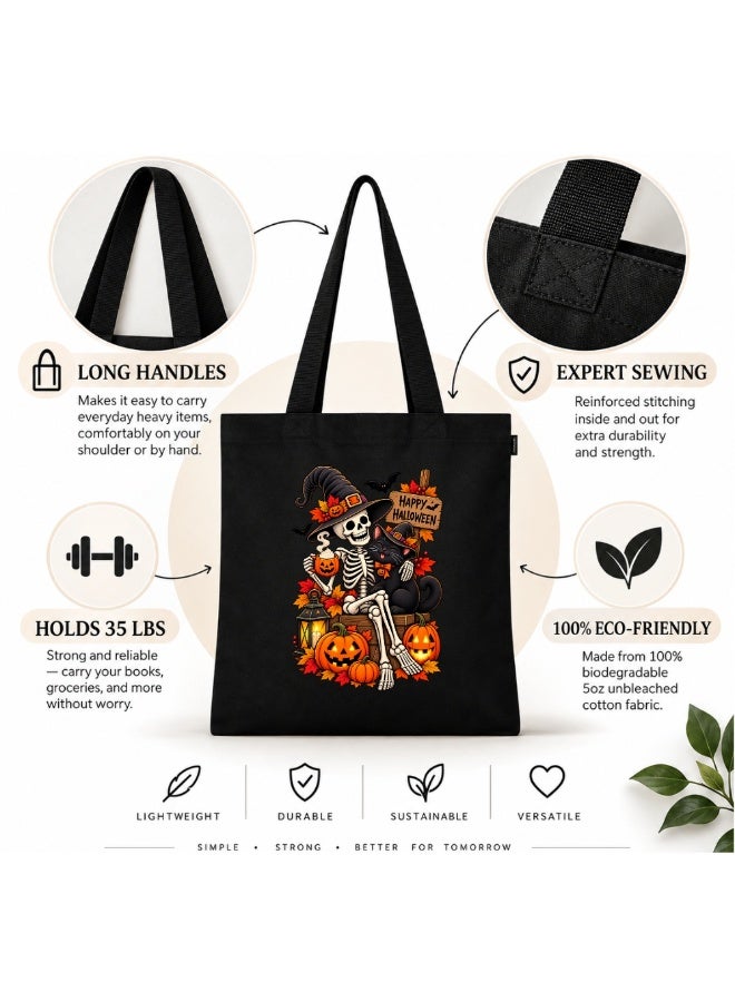 PRINTSHOP4ME Halloween Black Tote Bag | Reusable Cotton Shopping Bag | Pumpkin Design - Image 5