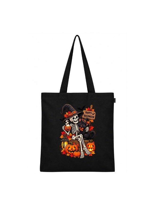 PRINTSHOP4ME Halloween Black Tote Bag | Reusable Cotton Shopping Bag | Pumpkin Design - Image 1