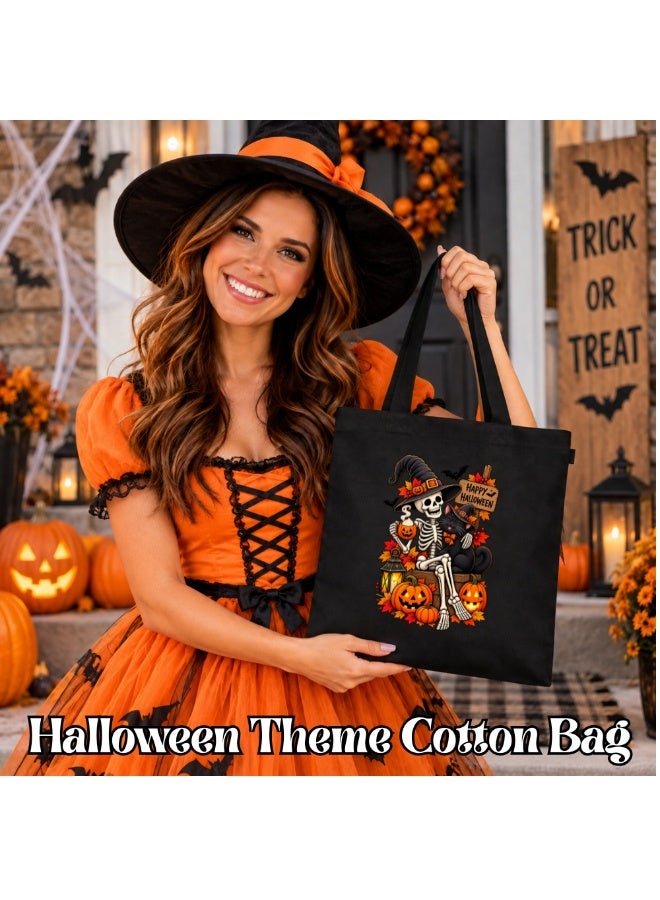 PRINTSHOP4ME Halloween Black Tote Bag | Reusable Cotton Shopping Bag | Pumpkin Design - Image 2
