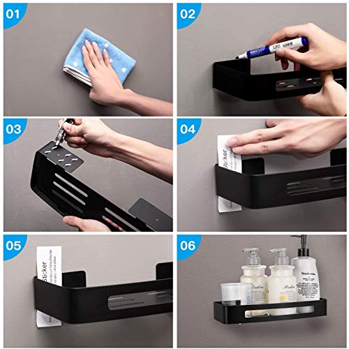 Tagve Rust-Proof Space Aluminium Bathroom 2-Tier Shelves Wall Mount Shower Racks Shelf Stand Bath Wall Storage Organizer Holder Double Floating Shelving for Shampoo Shower Gel (Black) - Image 4