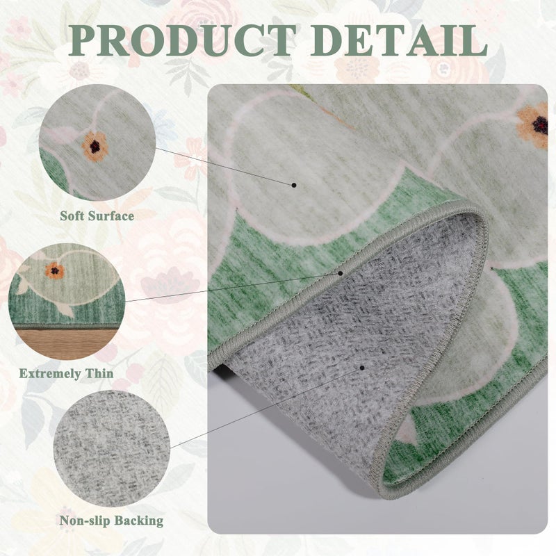 DUKINO 3x5 Area Rug, Floral Rugs for Living Room, Lightweight Non Slip Washable Rug, Indoor Low Pile & Non-Shedding Boho Design Rugs for Bedroom, Living Room, Dining Room, Green - Image 5