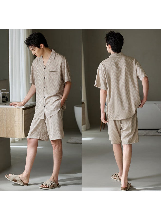 Xulen Men's Summer Ice Silk Short Sleeve And Shorts Pajama Set, Luxury Casual Wear, Plus Size