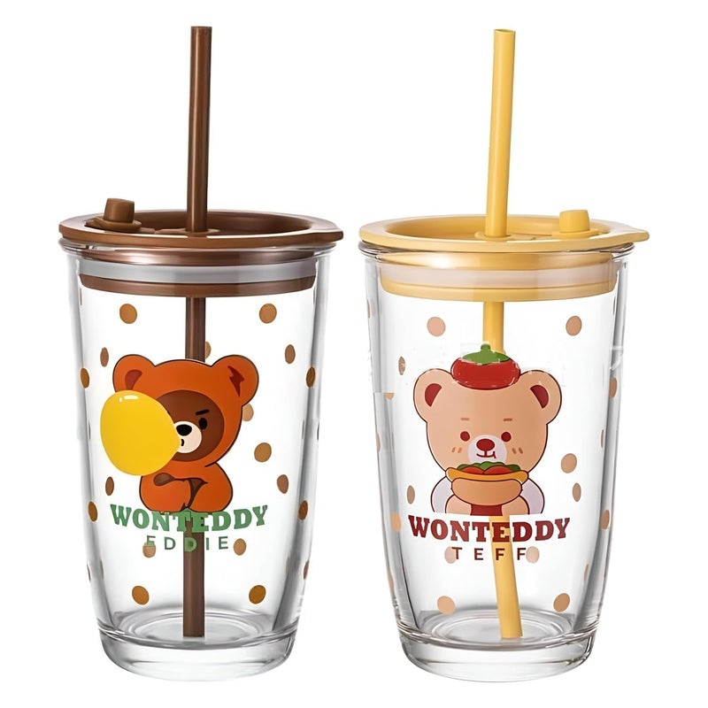 OTALY OTALY Glassware Wonteddy Sipper Glass Tumbler with Airtight Lid and Straw Designed for LeakProof Use and Convenient Drinking On The Go  - Image 1