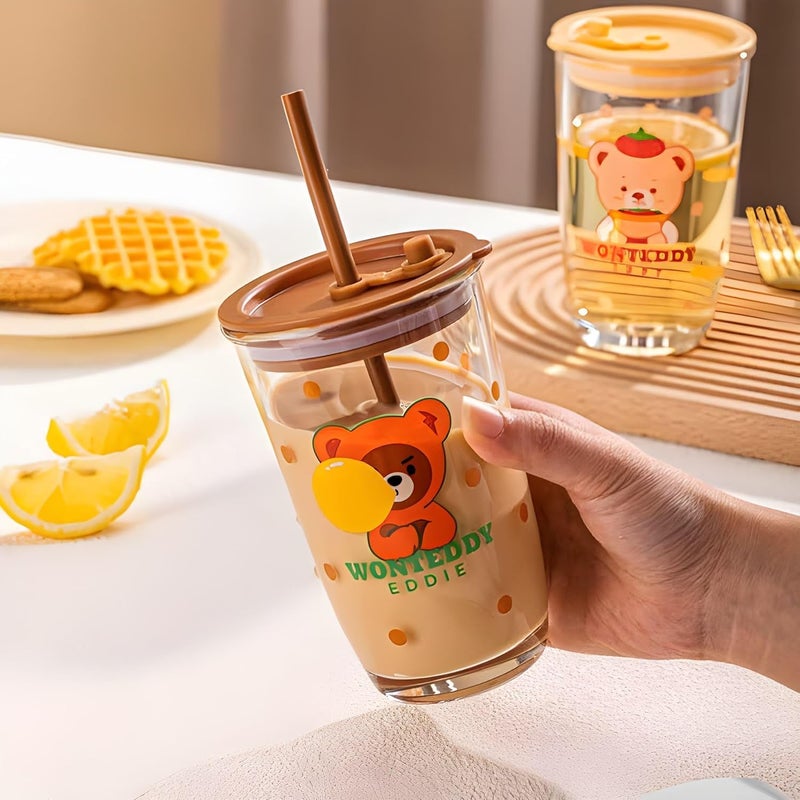 OTALY OTALY Glassware Wonteddy Sipper Glass Tumbler with Airtight Lid and Straw Designed for LeakProof Use and Convenient Drinking On The Go  - Image 5