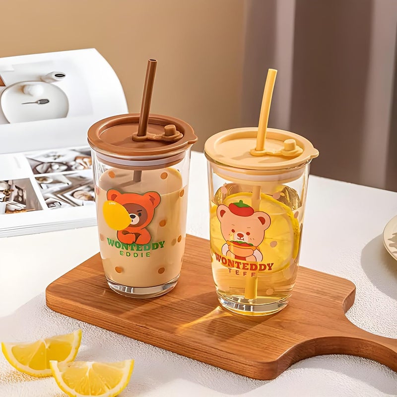 OTALY OTALY Glassware Wonteddy Sipper Glass Tumbler with Airtight Lid and Straw Designed for LeakProof Use and Convenient Drinking On The Go  - Image 2