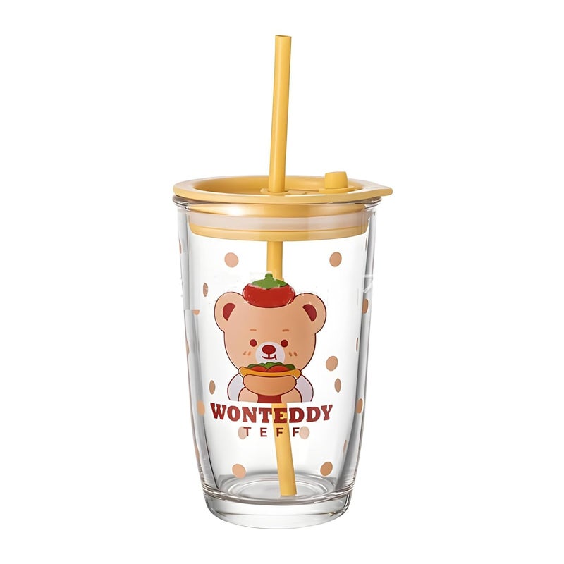 OTALY OTALY Glassware Wonteddy Sipper Glass Tumbler with Airtight Lid and Straw Designed for LeakProof Use and Convenient Drinking On The Go  - Image 4