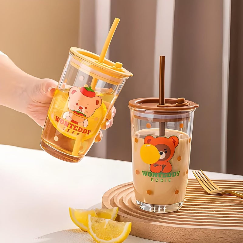 OTALY OTALY Glassware Wonteddy Sipper Glass Tumbler with Airtight Lid and Straw Designed for LeakProof Use and Convenient Drinking On The Go  - Image 3