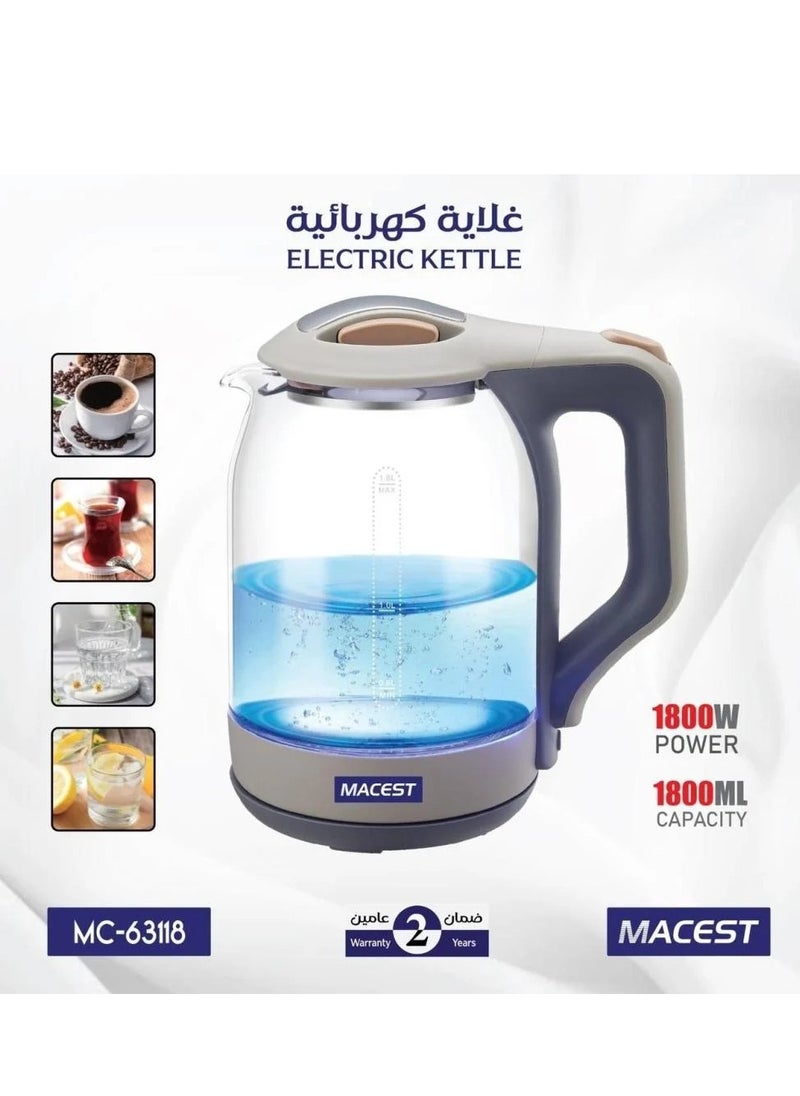 MACEST Electric Glass Kettle 1800ML MC-63118  - Image 1