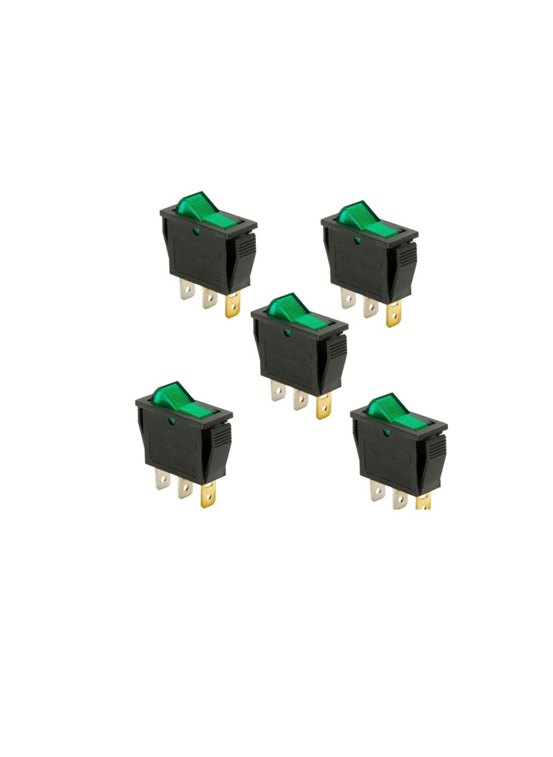 Generic - Switches Store, Mechanical & Electrical Toggle Rocker Push Limit Switches for DIY Projects .Pack of 5 (Rocker Switch Small 3P Green) - Image 1