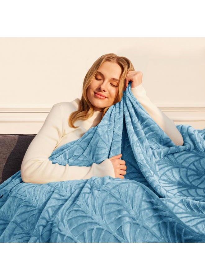 Whale Flotilla Flannel Fleece Queen Size Blanket for Bed, Soft Fluffy Velvet Bedspread Coverlet with Decorative Vintage Pattern for All Season, Warm and Lightweight, 90x90 Inch, Stone Blue - Image 3